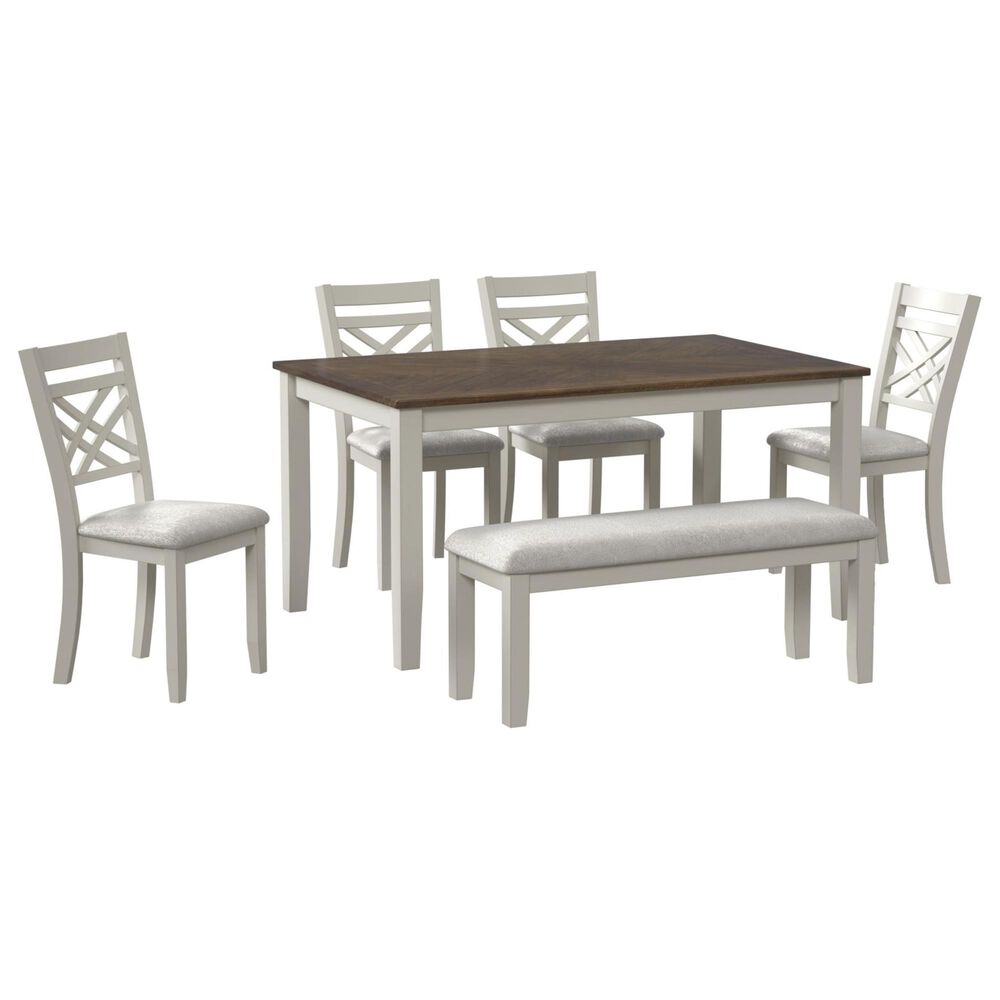 Mayberry Hill Brooks 6-Piece Rectangular Dining Set in Medium Brown and White, , large