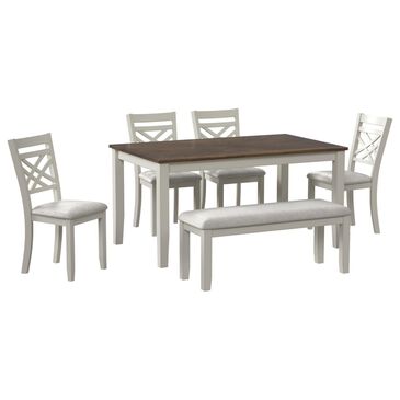 Mayberry Hill Brooks 6-Piece Rectangular Dining Set in Medium Brown and White, , large