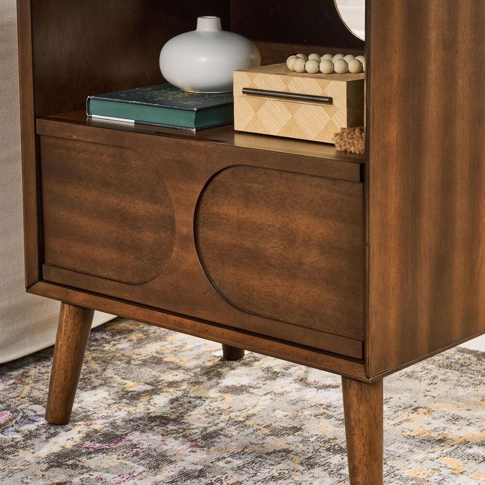 Hearth and Haven Nightstand with Charging Station USB Ports and Outlet Hole in Walnut Brown, , large