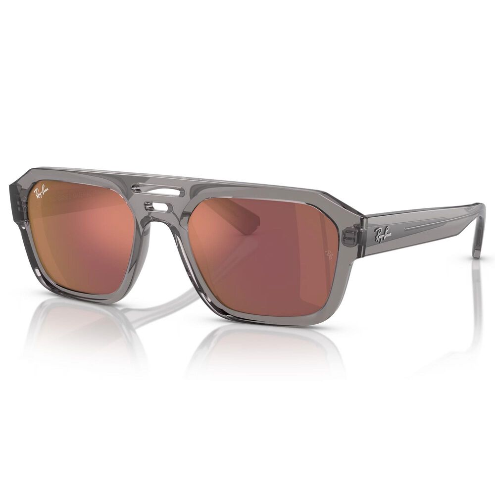 Ray-Ban Corrigan Bio-Based Sunglasses with Dark Violet and Red Lenses in Polished Transparent Grey, , large