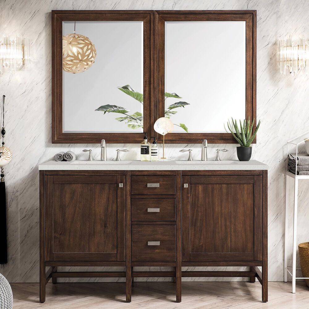 James Martin Vanities Addison 60&quot; Double Bathroom Vanity in Mid-Century Acacia with 3 cm Lime Delight Quartz Top and Rectangular Sinks, , large