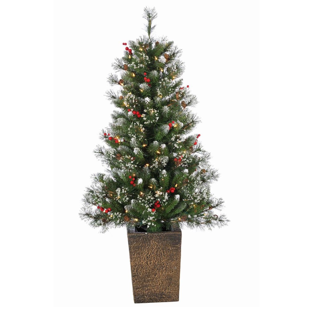 The Gerson Company 4" Potted Pre-Lit Artificial Needle Glacier Pine with White LED Lights in Green, , large