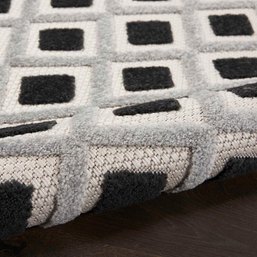 Nourison Aloha Geometric 5&#39;3&quot; Round Black and White Indoor/Outdoor Area Rug, , large