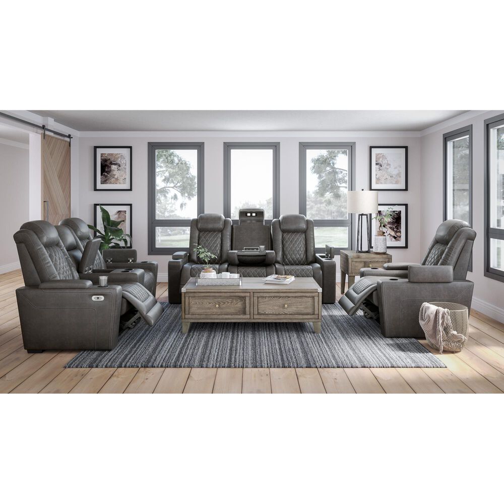 Signature Design by Ashley HyllMont Power Recliner Console Loveseat with Power Headrest in Gray, , large