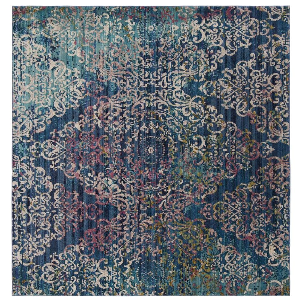 Safavieh Aria Damask 6"6" Square Blue and Multicolor Area Rug, , large