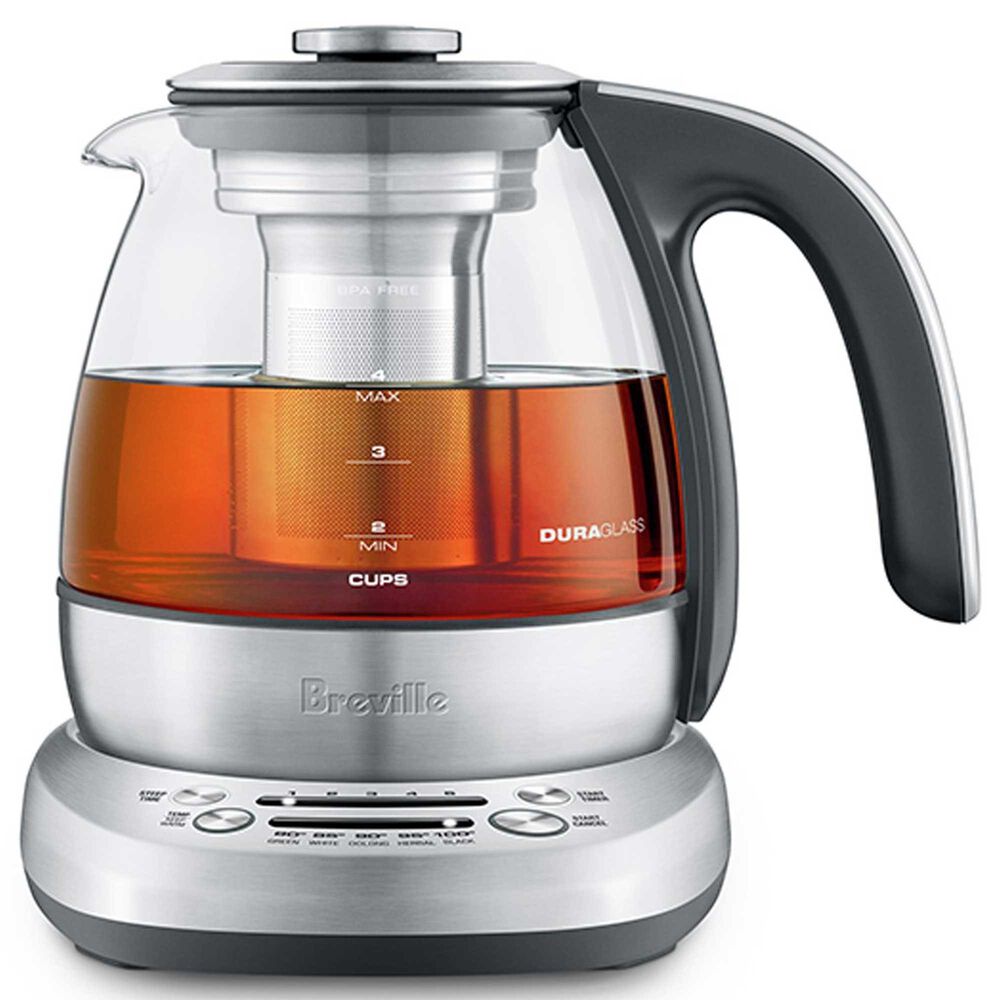 Breville 34 Oz Smart Tea Infuser Compact Electric Kettle in Brushed Stainless Steel and Clear, , large