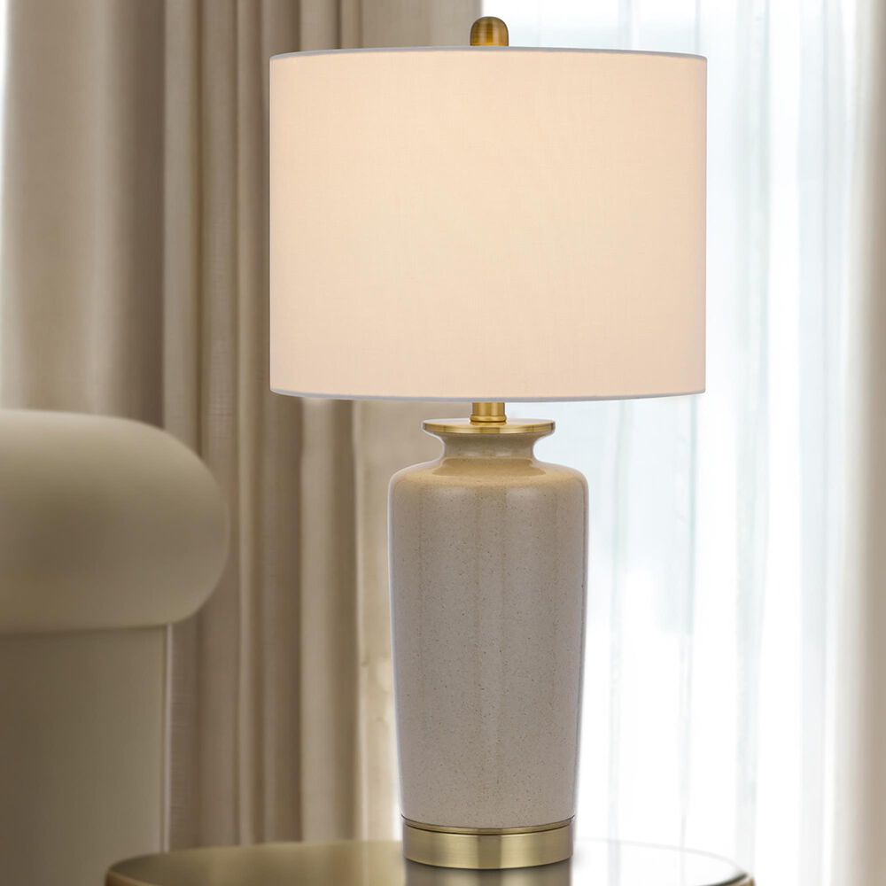 Cal Lighting Modica Ceramic Table Lamp in Sandy Gray and Antique Brass, , large