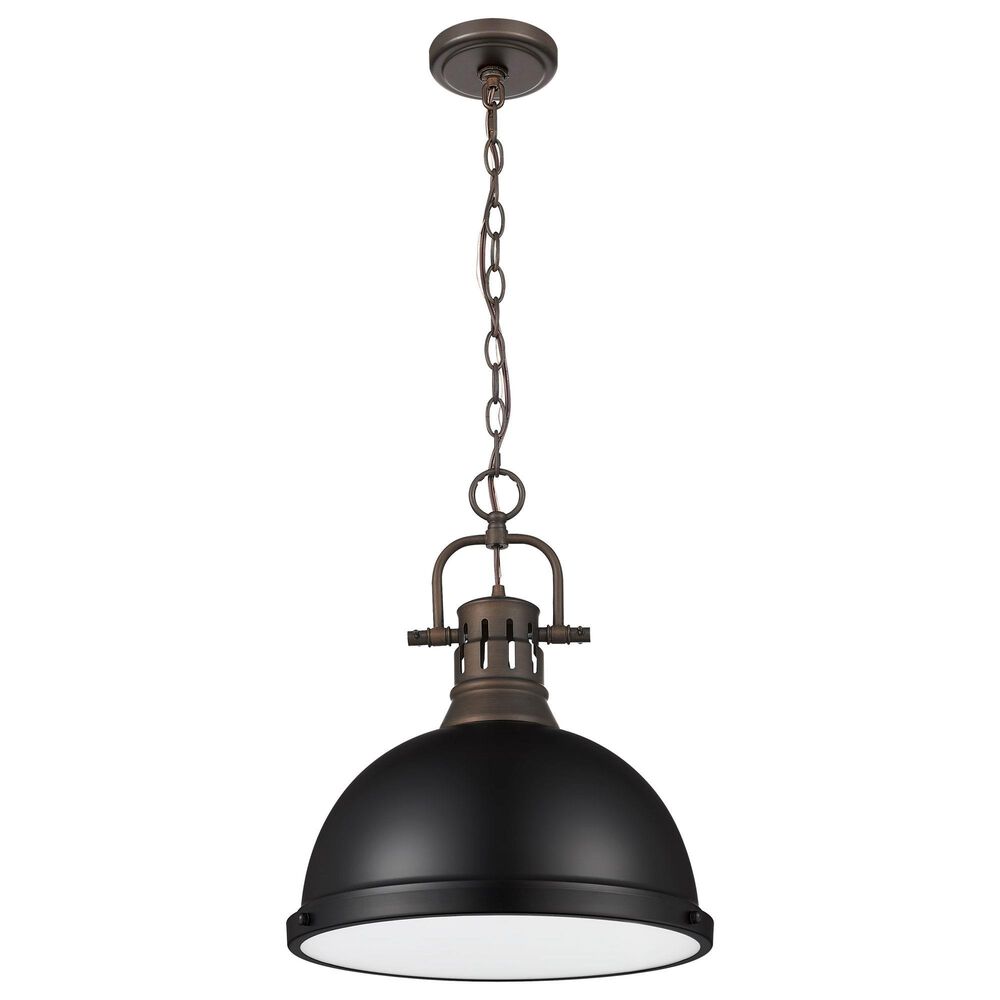 Golden Lighting Duncan 1-Light Pendant with Chain and Matte Black Shade in Rubbed Bronze, , large