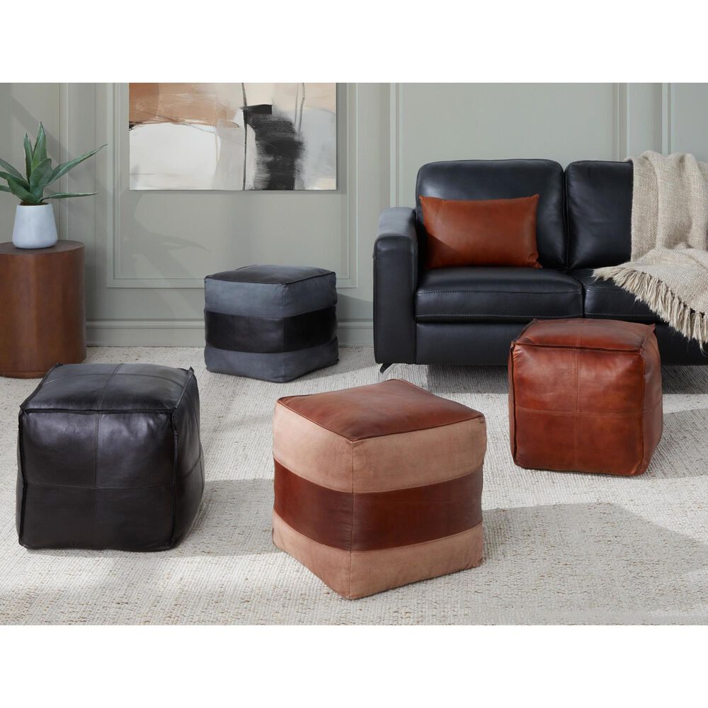 Lumisource Cobber Canvas Pouf in Espresso and Tan, , large