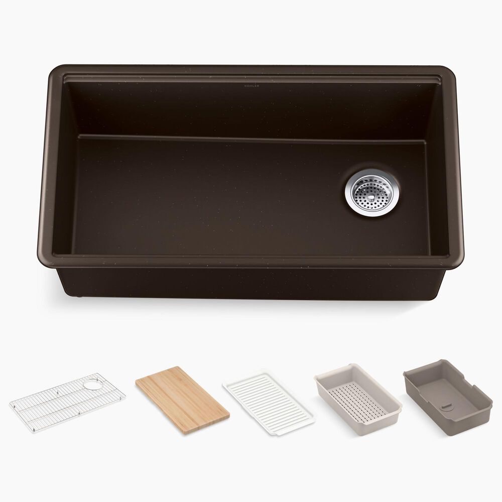 Kohler Billings 32.5" Undermount Single Bowl Workstation Kitchen Sink in Matte Brown, , large
