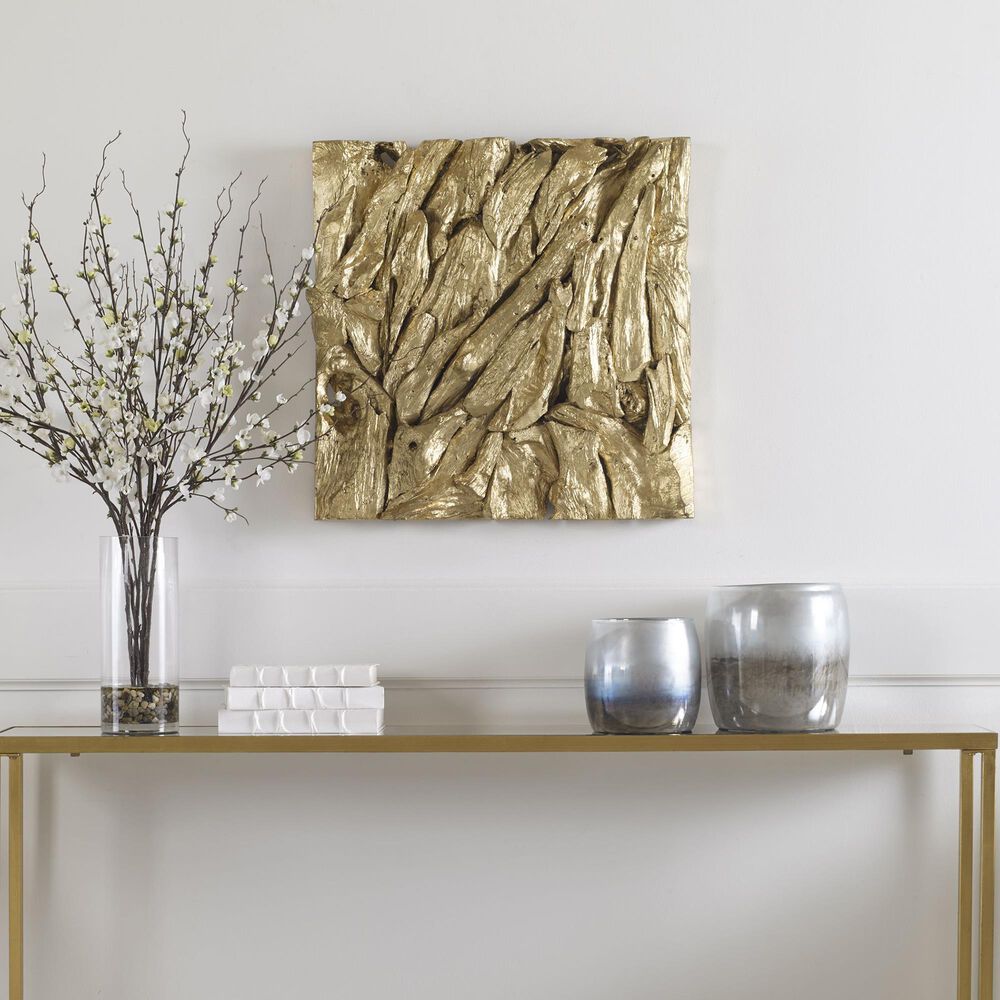 Uttermost Rio 23.62&quot; Square Wood Wall Decor in Gold Leaf, , large