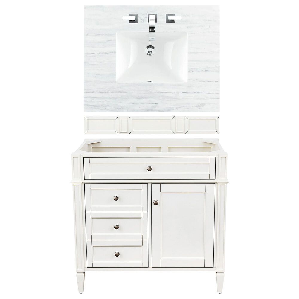 James Martin Vanities Brittany 36" Single Bathroom Vanity in Bright White with 3 cm Arctic Fall Solid Surface Top and Rectangle Sink, , large
