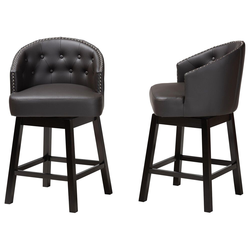 Baxton Studio Theron Swivel Counter Stool with Dark Brown Cushion in Espresso Brown (Set of 2), , large