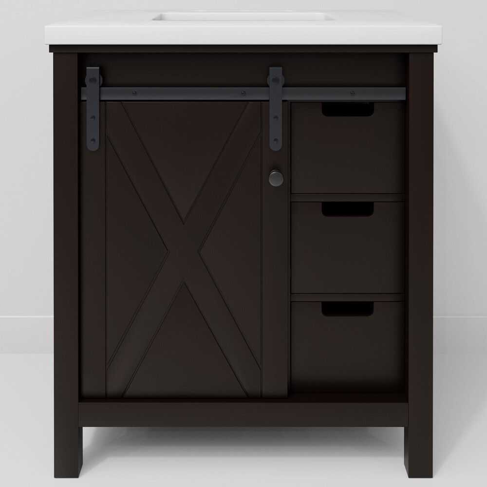 Lexora Home Marsyas 30" Single Bathroom Vanity in Brown with White Quartz Top and Rectangular Sink, , large