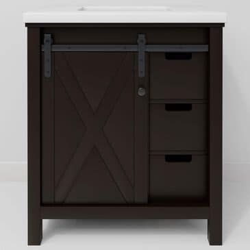 Lexora Home Marsyas 30" Single Bathroom Vanity in Brown with White Quartz Top and Rectangular Sink, , large