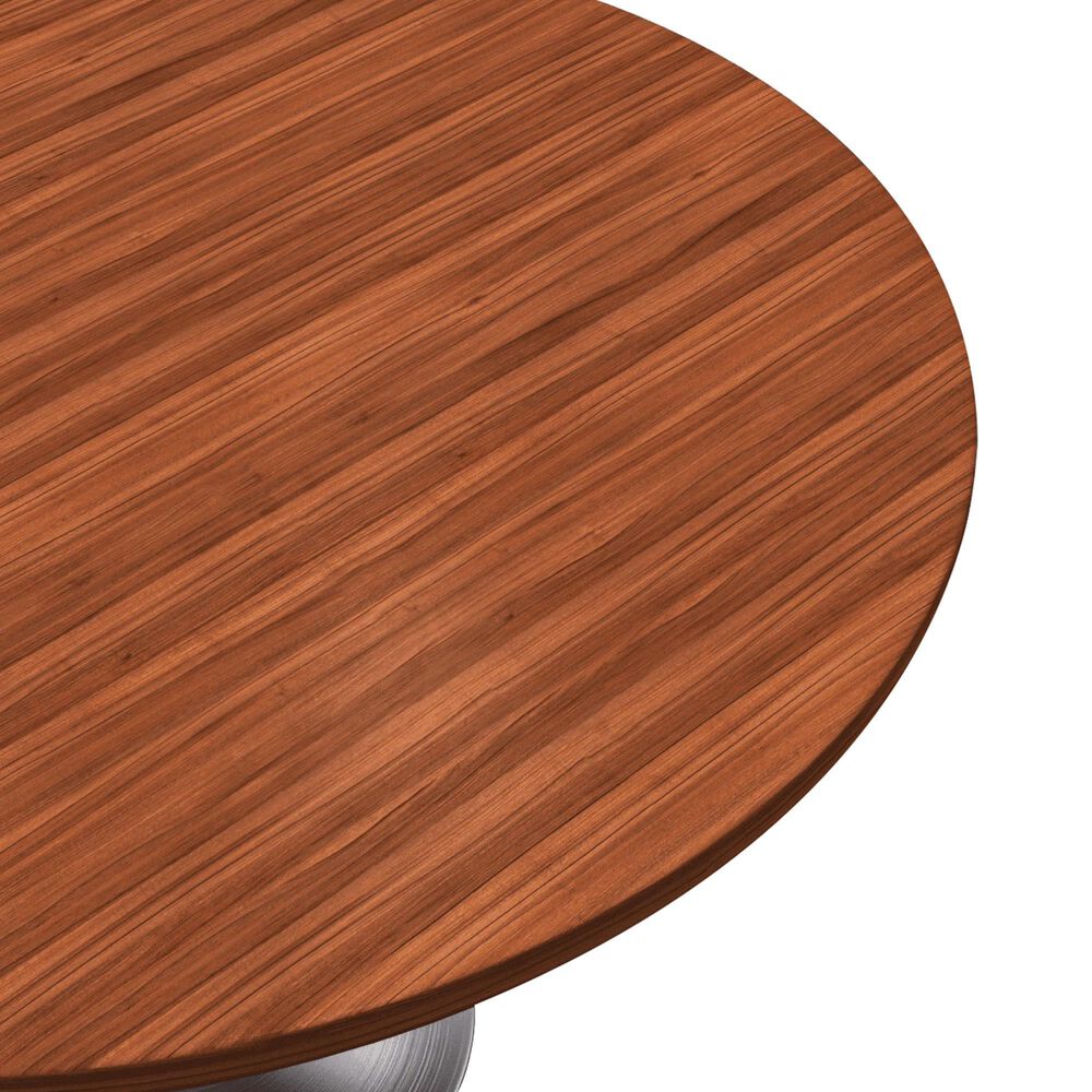 Leisuremod LeisureMod Verve Collection 48 Round Dining Table, Brushed Chrome Base with Cognac Brown MDF Top, , large