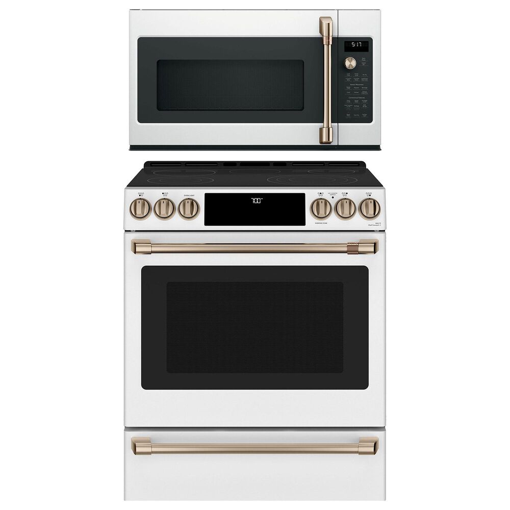 Cafe 2-Piece Kitchen Package with 30" Slide-In Range and 1.7 Cu. Ft. Microwave Oven in Matte White, , large