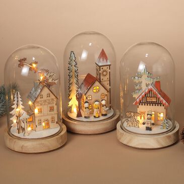 The Gerson Company 9" Lighted Village Scene in Multicolor (Set of 3), , large
