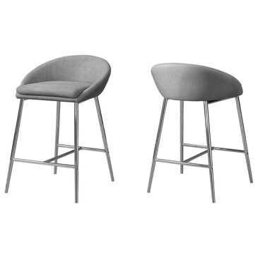 Monarch Specialties 24" Counter Stool with Grey Cushion in Chrome (Set of 2), , large