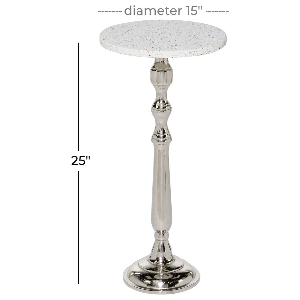 Uma Enterprises Pedestal Accent Table in Silver and White, , large