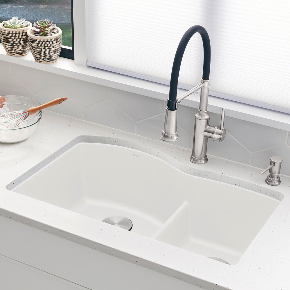 Blanco Diamond 32&quot; 1-3/4 Double Bowl Kitchen Sink with Low Divide in White, , large