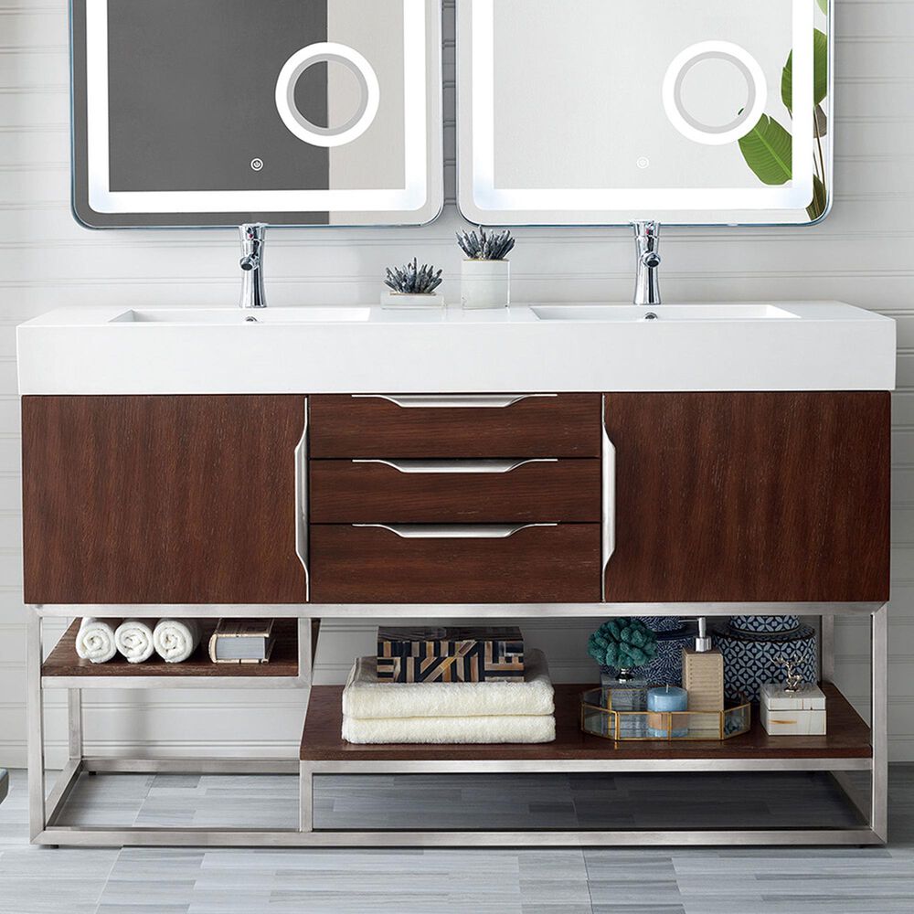 James Martin Columbia 59" Double Bathroom Vanity in Coffee Oak and ...
