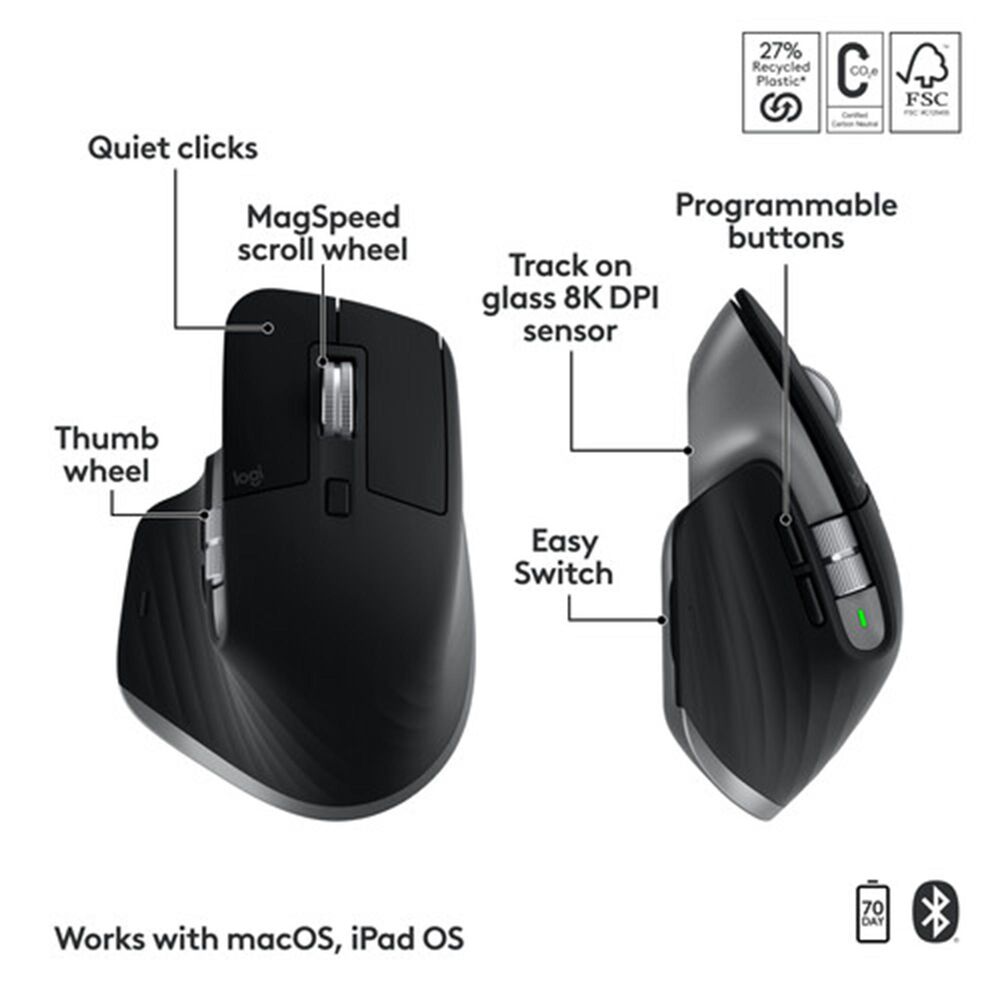 Logitech MX Keys S Keyboard and Mouse with Palm Rest Combo for MAC in Space Grey, , large