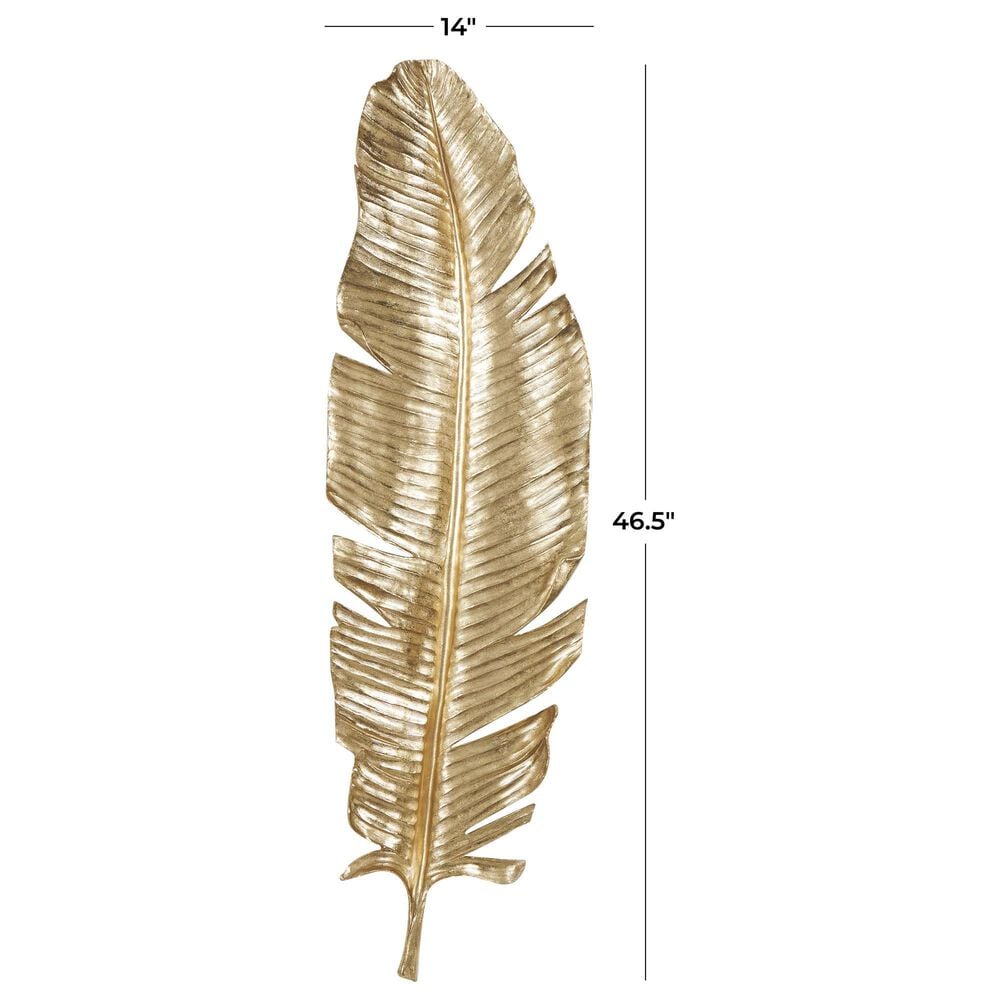 Maple and Jade 47&quot; x 14&quot; x 3&quot; Polystone Bird Large Feather Wall Decor in Gold, , large