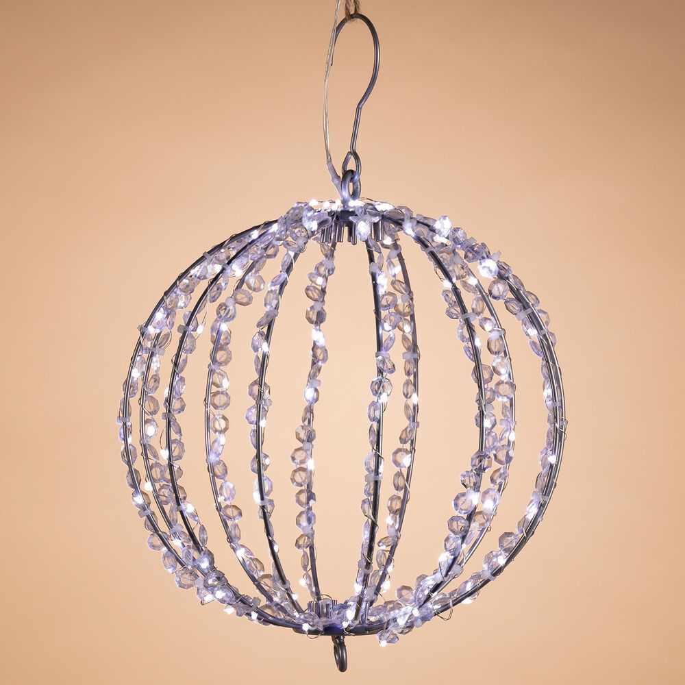 The Gerson Company 9.8&quot; Electric Crystal Foldable Metal Sphere with 120 Cool White Micro LED Lights in White, , large