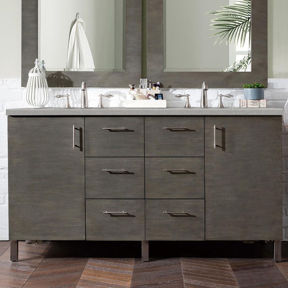 James Martin Metropolitan 60" Double Bathroom Vanity in Silver Oak with 3 cm Eternal Serena