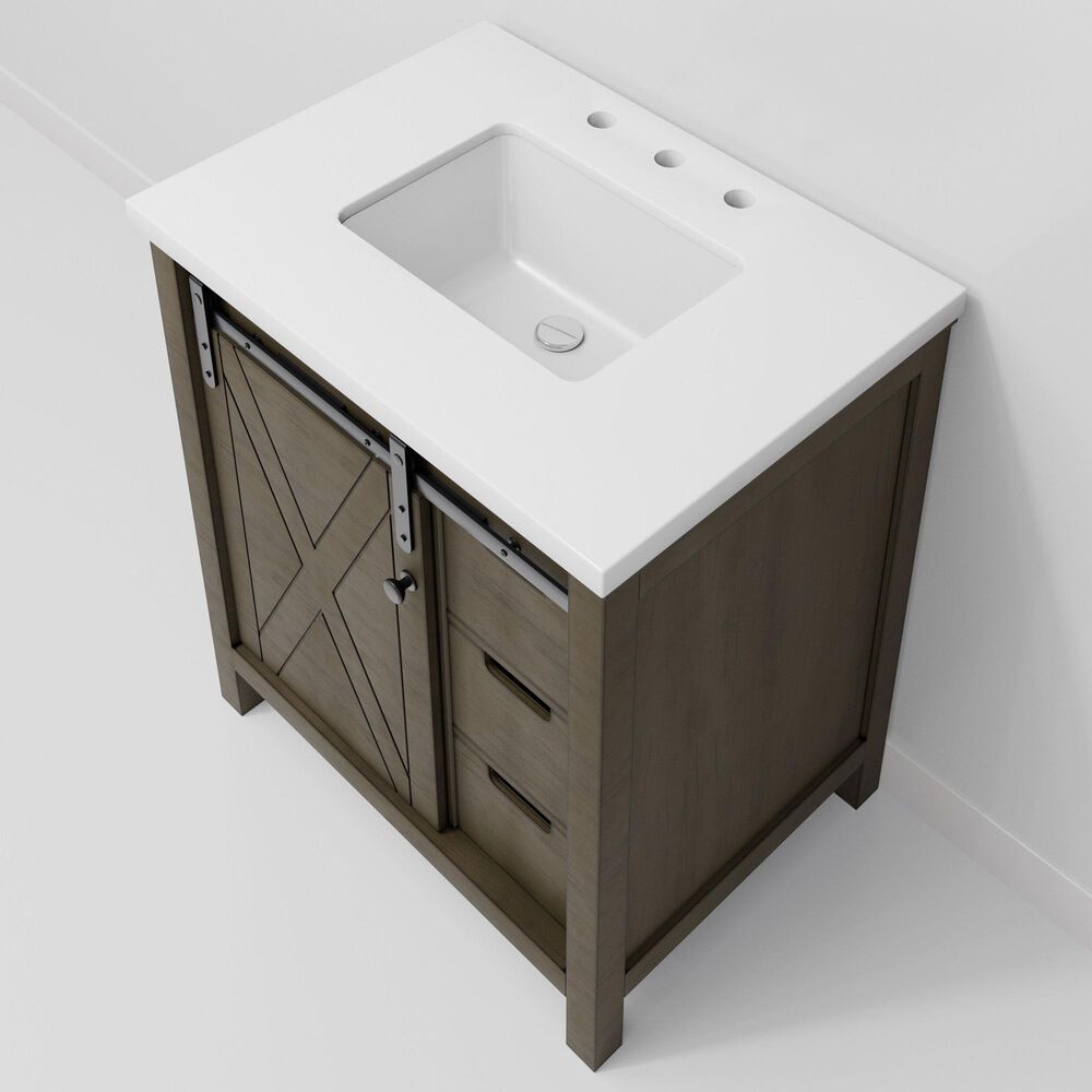 Lexora Home Marsyas 30" Single Bathroom Vanity in Rustic Brown with White Quartz Top and Rectangular Sink, , large