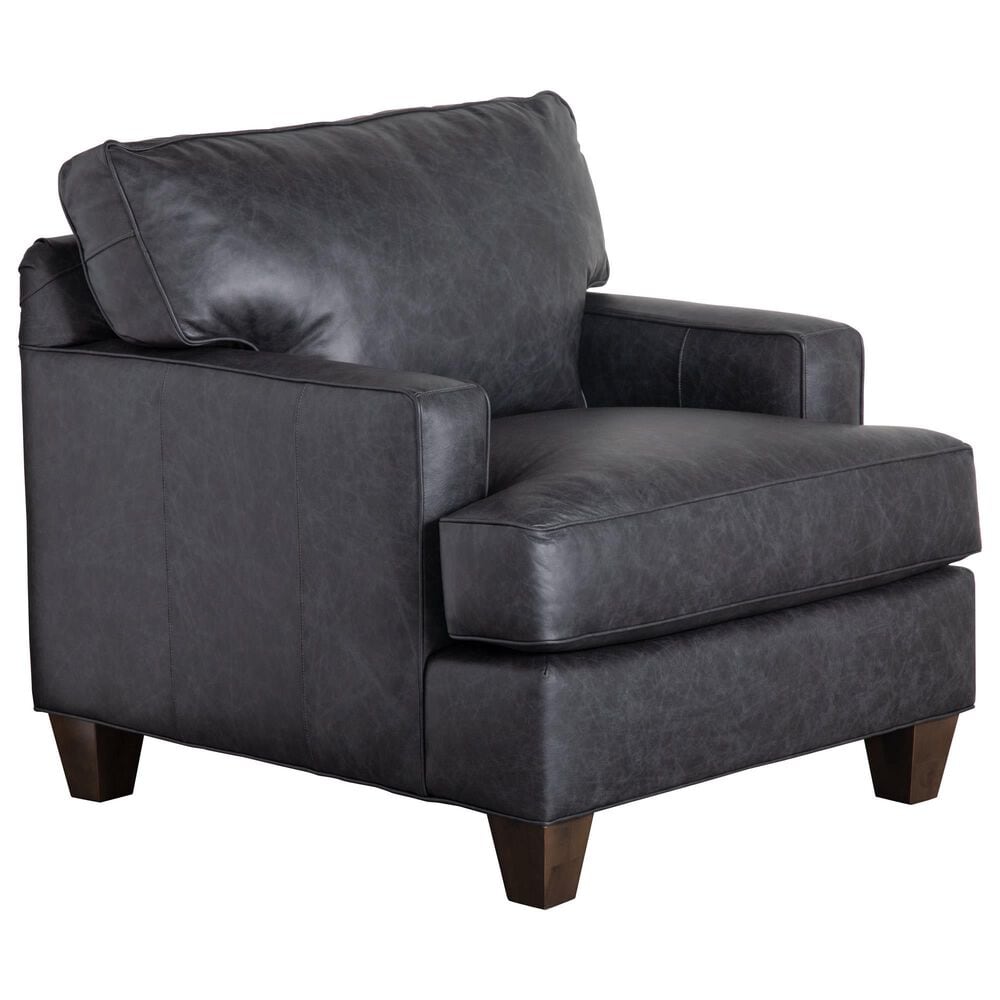 Craftmaster Furniture Corp Stationary Leather Chair and Ottoman Set in Dark Gray, , large