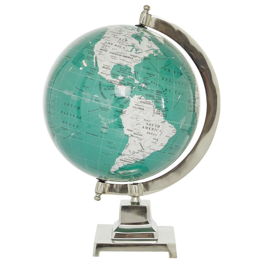 Maple and Jade 12&quot; x 18&quot; Globe in Teal, White and Silver, , large