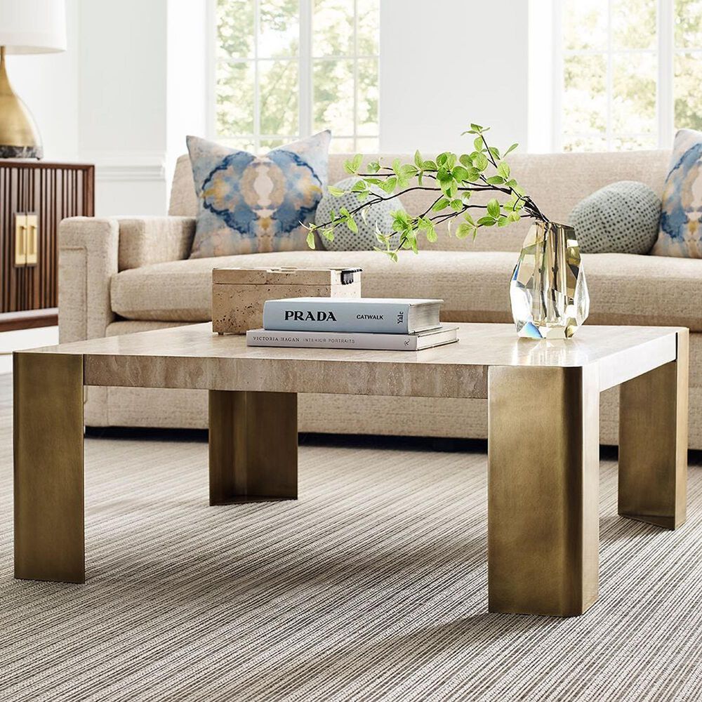 Uttermost Caress Coffee Table in Honey Beige and Antique Brass, , large