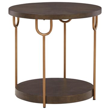 Ashley Brazburn Round End Table in Dark Brown and Gold, , large