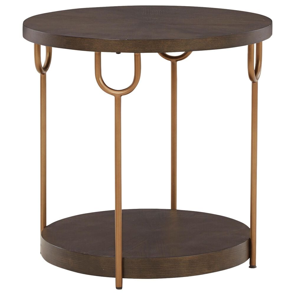 Signature Design by Ashley Brazburn Round End Table in Dark Brown and Gold, , large