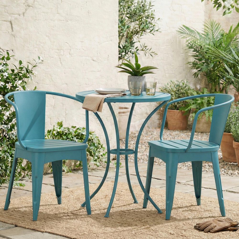 Hearth and Haven Colmar 3-Piece Outdoor Bistro Set in Blue, , large