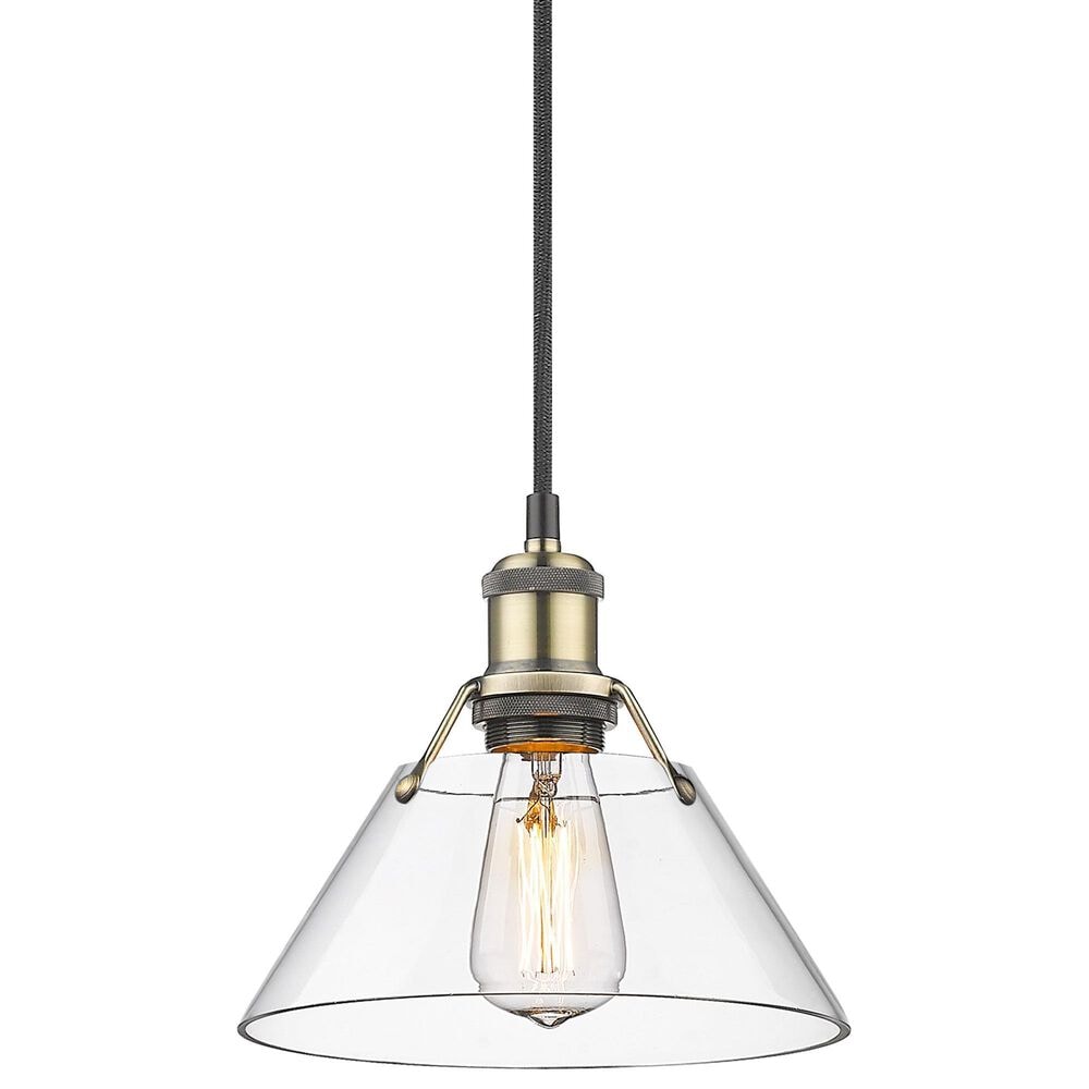 Golden Lighting Orwell 1-Light Small Pendant with Clear Glass Shade in Aged Brass, , large