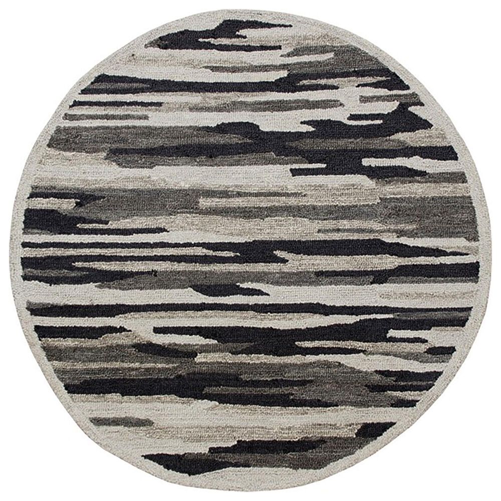 L&R Resources Sinuous Distressed Cabin Camouflage 4" Round Black and Gray Area Rug, , large