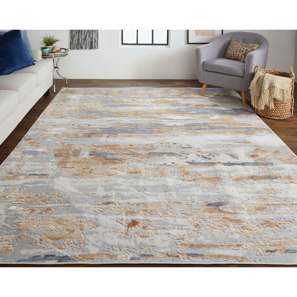 Feizy Laina 4&#39; x 6&#39; Beige and Blue Area Rug, , large