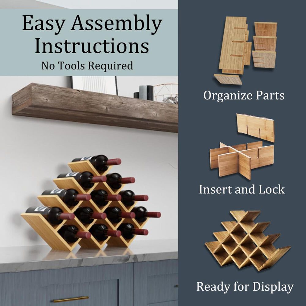 HOMLUX Modern Lattice 13-Bottle Bamboo Countertop Wine Rack in Natural, , large