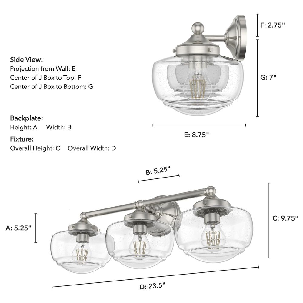 Hunter Saddle Creek 3-Light Vanity with Clear Seeded Shade in Brushed Nickel, , large