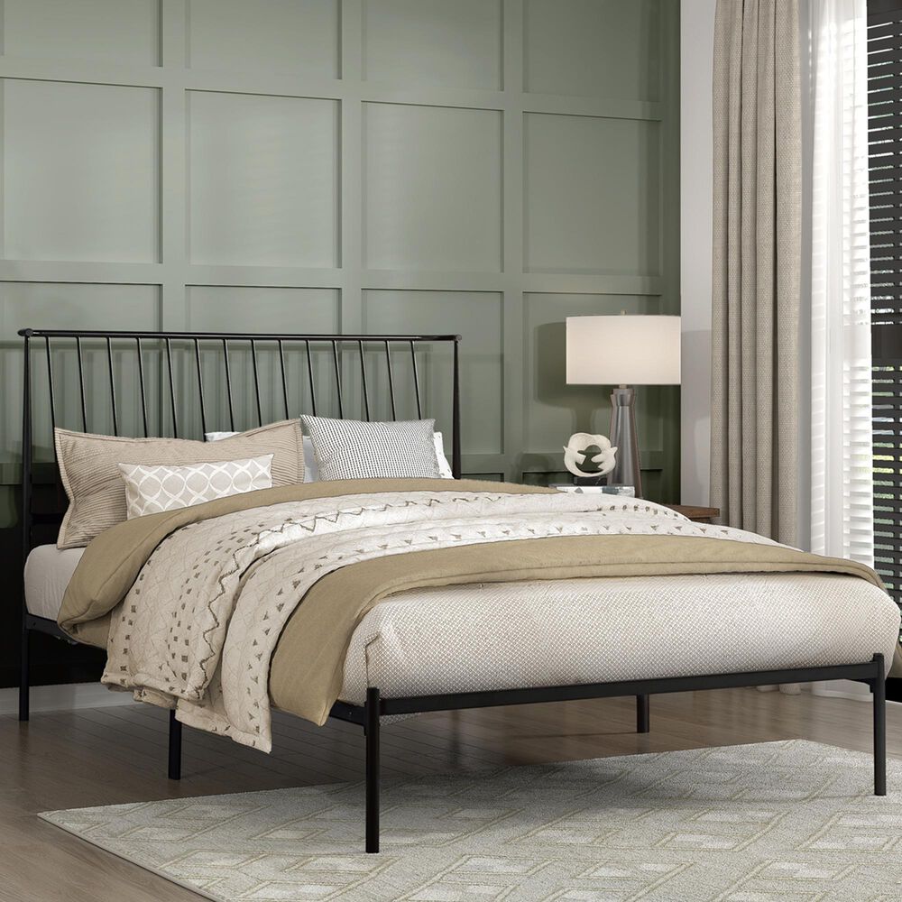 Hearth and Haven King Platform Bed with Angle Headboard in Black, , large
