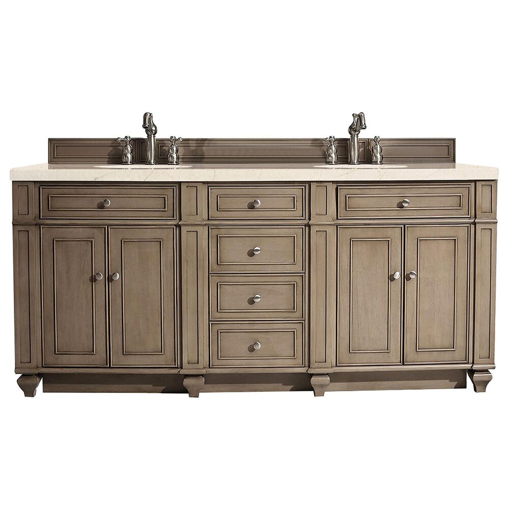 James Martin Vanities Bristol 72" Double Bathroom Vanity in Whitewashed Walnut with 3 cm Eternal Marfil Quartz Top and Rectangular Sinks, , large