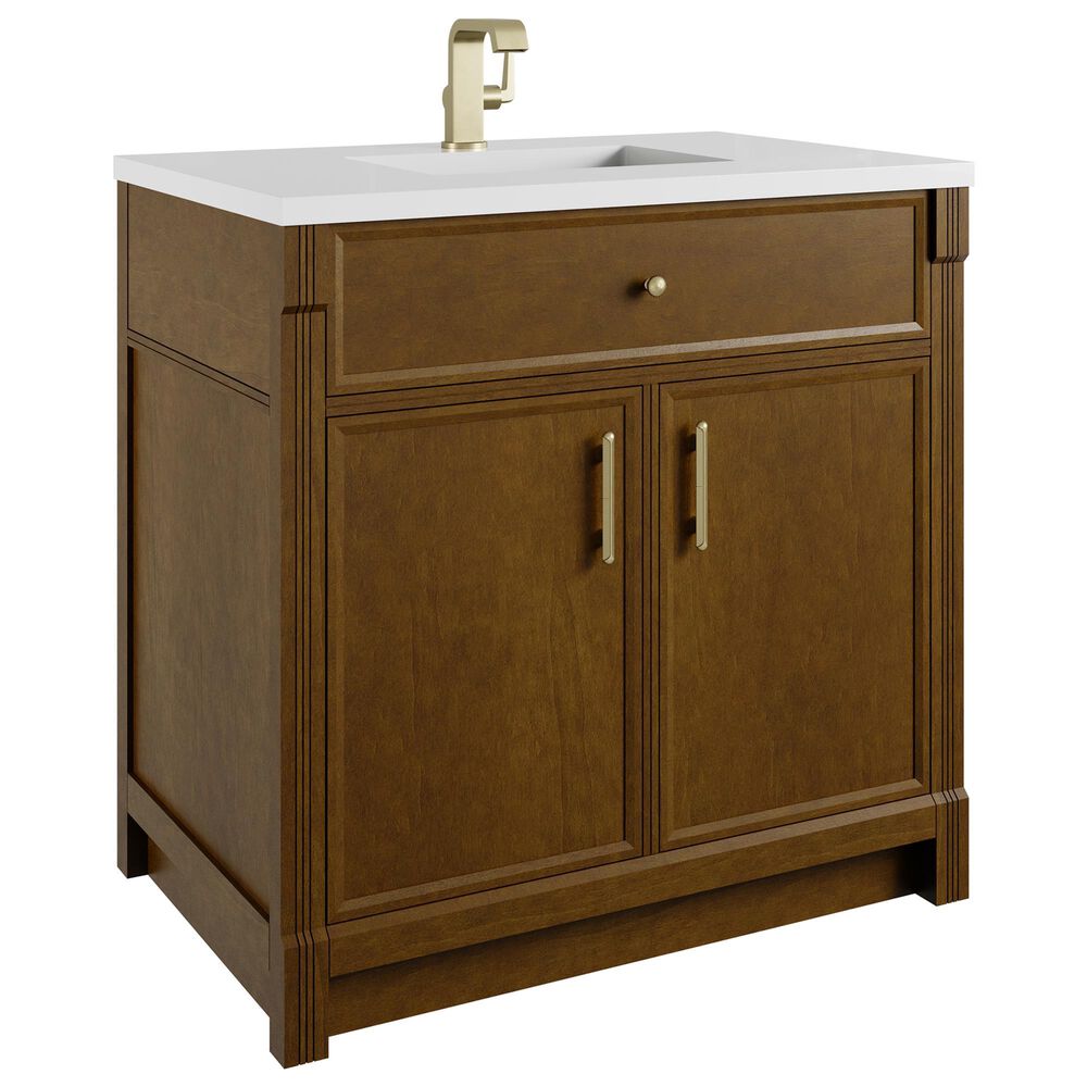 James Martin Bellshire 36" Single Bathroom Vanity in Honey Oak with Single Hole 3 cm White Zeus Silestone Top and Rectangular Sink, , large