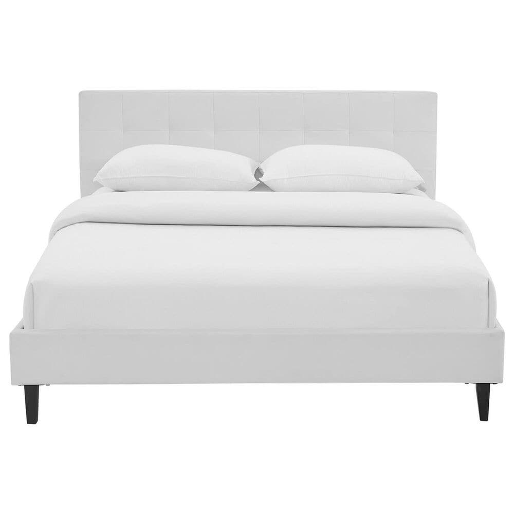 Modway Linnea Faux Leather Queen Platform Bed in White, , large