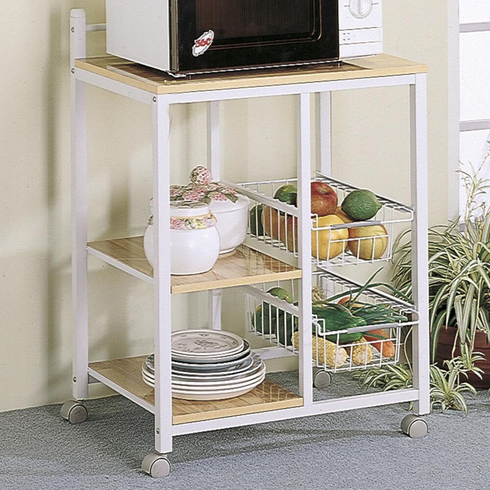 Pacific Landing White Kitchen Cart with Storage Compartments, , large