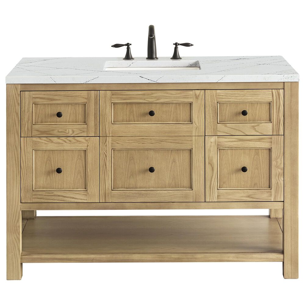 James Martin Vanities Breckenridge 48" Single Bathroom Vanity in Light Natural Oak with 3 cm Ethereal Noctis Quartz Top and Rectangular Sink, , large