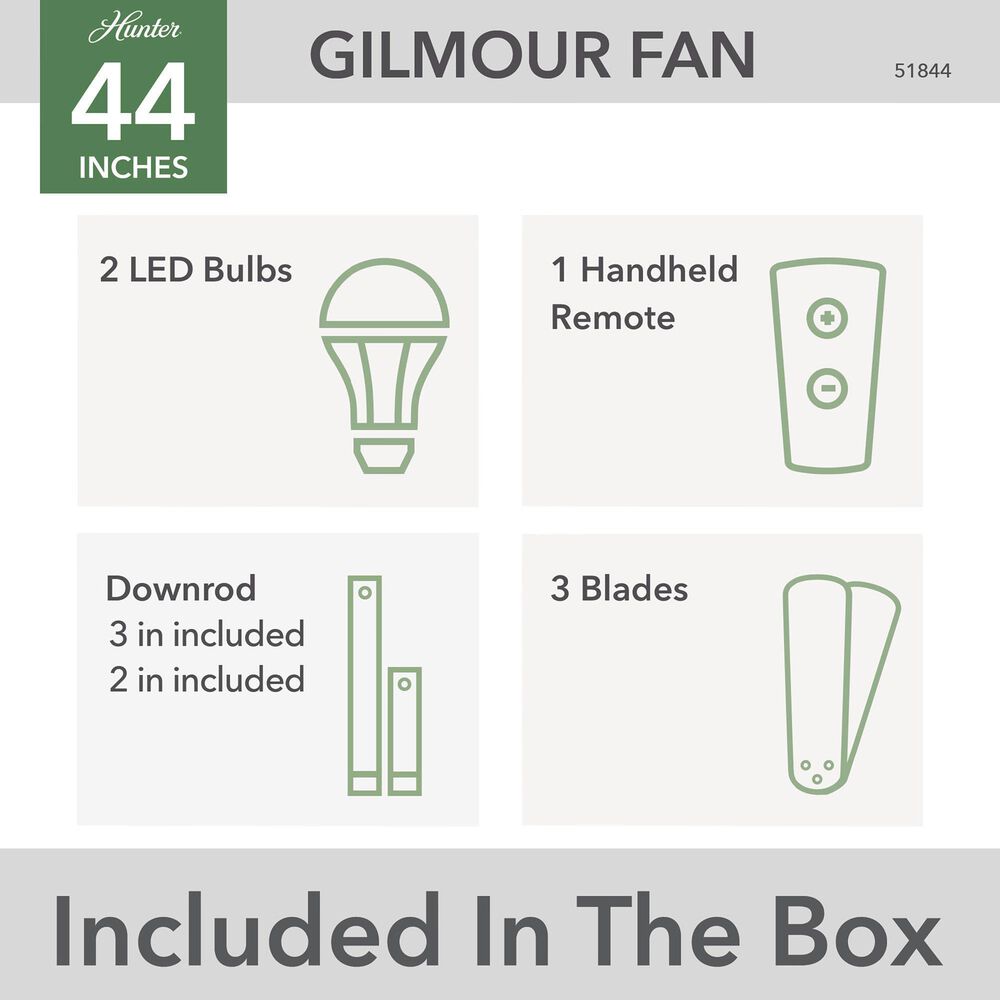 Hunter Gilmour 44&quot; Outdoor Ceiling Fan with LED Lights in Matte Black, , large