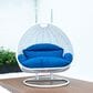 Leisuremod 2-Seat Hanging Egg Swing Chair with Blue Cushion in White, , large